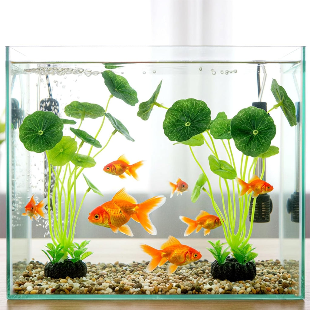 9 Inch Artificial Aquarium Plants 2 Pack Plastic Lotus Leaf Decorations for Small Tank Goldfish Betta Hides (Green)