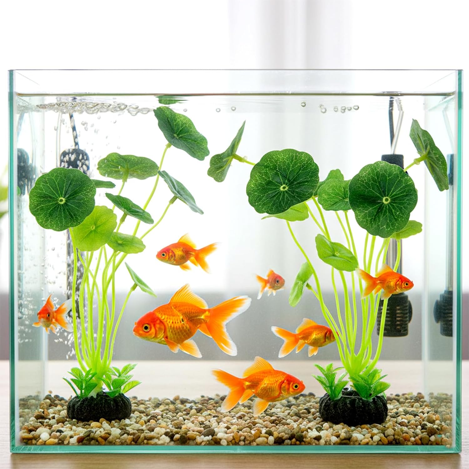 9 Inch Artificial Aquarium Plants 2 Pack Plastic Lotus Leaf Decorations for Small Tank Goldfish Betta Hides (Green)