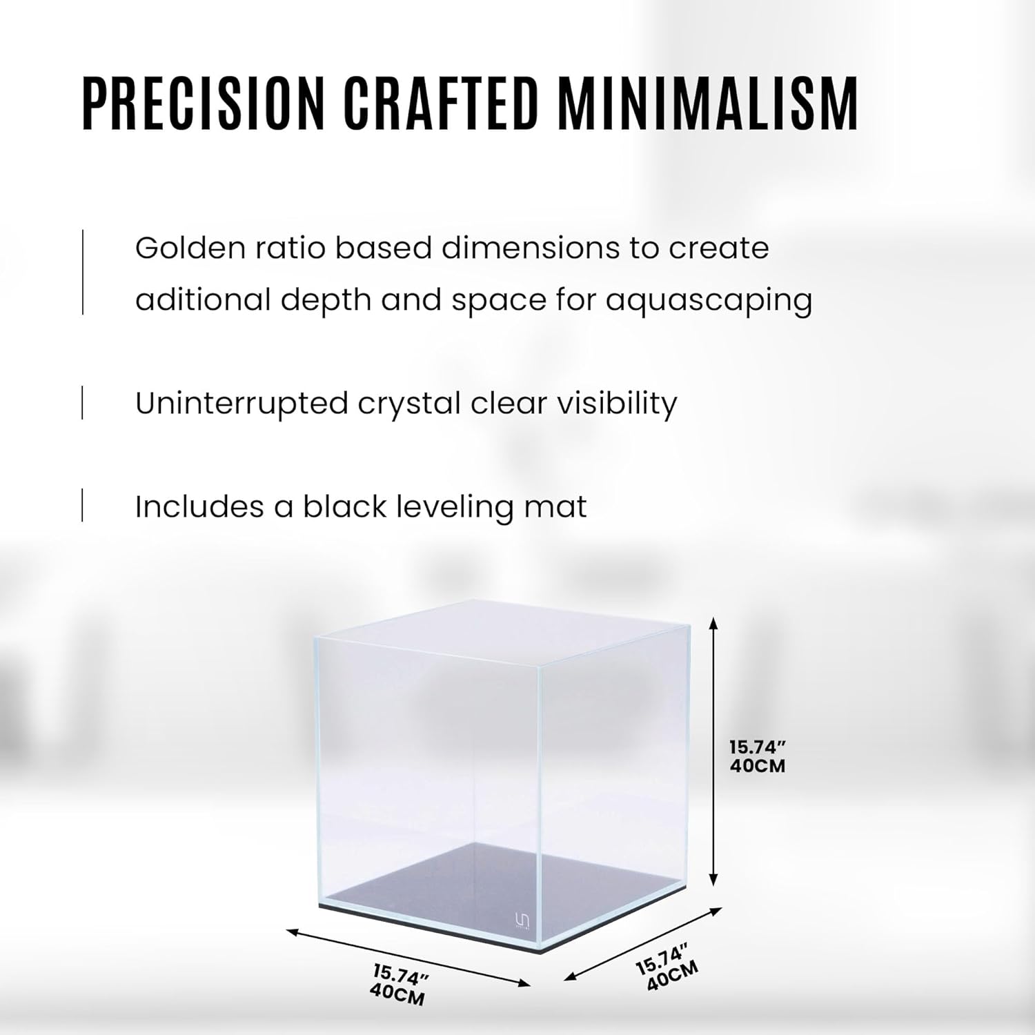 UNS Ultra Clear Rimless Tank - 16.9GAL | 64L - 15.74x15.74x15.74 | 40x40x40 CM, 6mm Glass Thickness, Leveling Mat Included - Low Iron, High Clarity Fish Tank w/ 45° Mitered Edge - [40C]