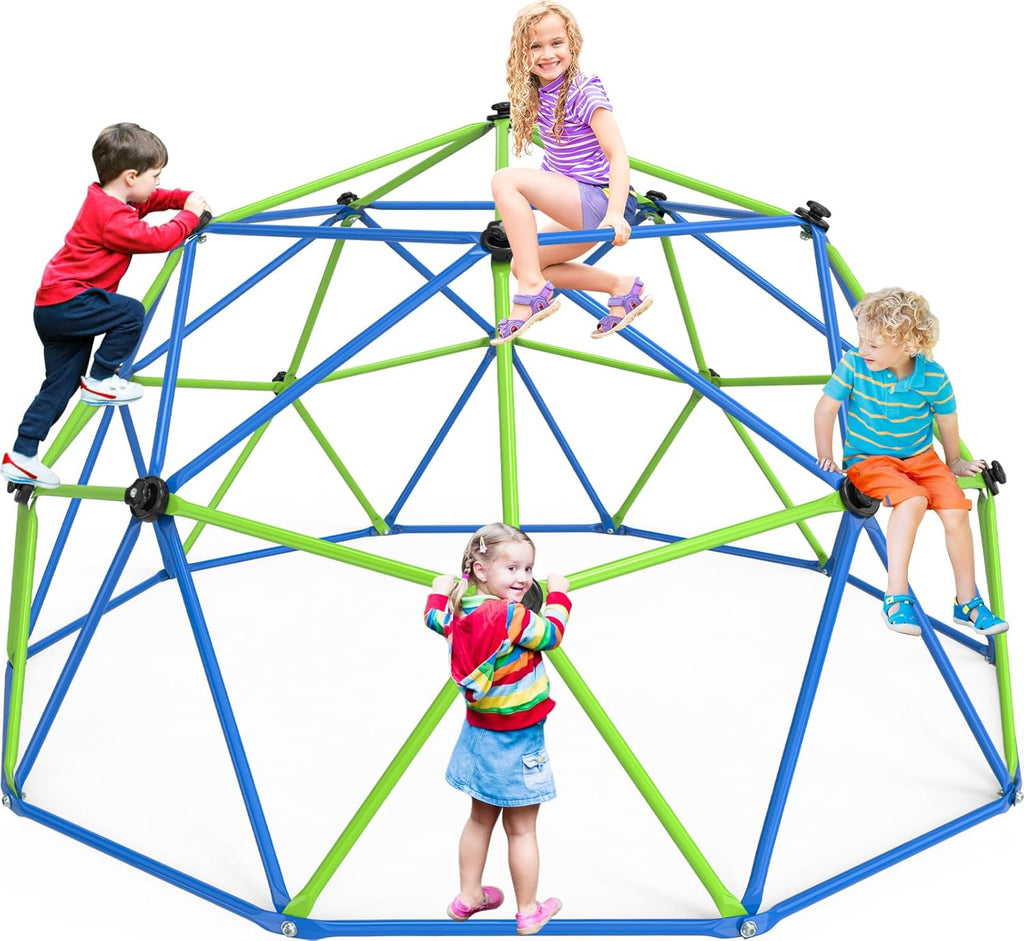 GIKPAL Climbing Dome, 10FT Dome Climber for Kids 3 to 10 Outdoor Play Equipment, Supports Up to 1000lbs Jungle Gym, Anti-Rust, Easy Assembly, Blue+Green