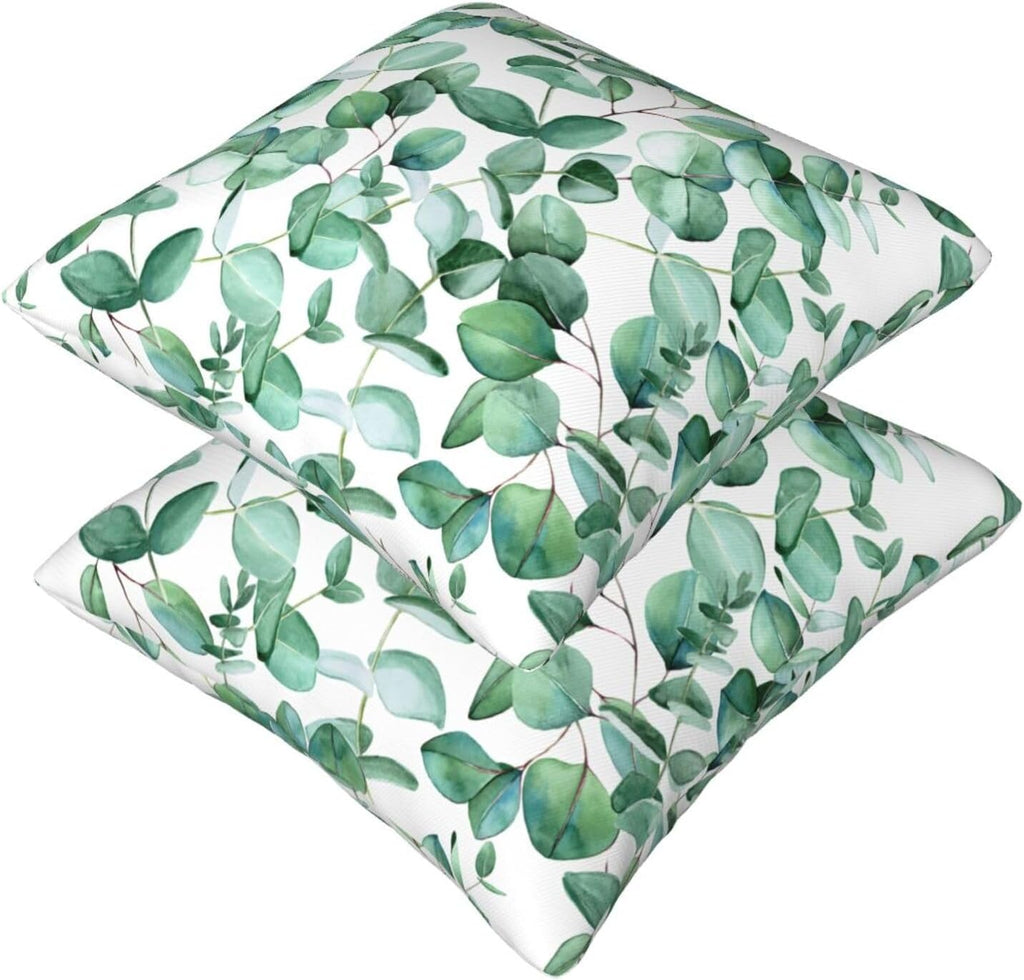 Sage Green Leaf Throw Pillow Covers Set of 2 Ultra-Soft All-Season Pillow Shams with Hidden Zipper,Durable for Sofa Bed Car Decor & Gift 18x18IN