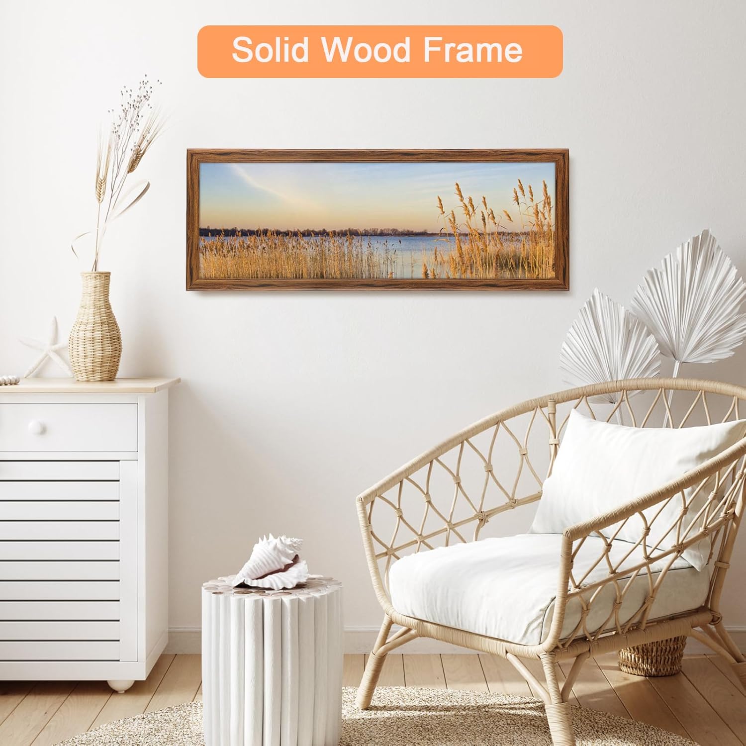 10x30 Wood Frame Brown, Rustic Natural Wooden 30x10in Poster Picture Frame, Distressed 10 x 30inch Woodgrain Gallery Photo Frame with HD Plexiglass, Horizontal Vertical Wall Mounting Display 1pcs