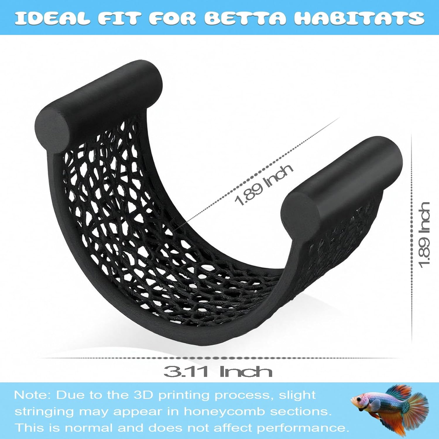 Black Betta Fish Hammock – Floating Aquarium Rest Ledge for Nano Fish, Shrimp, Corydoras – Natural-Look Black Perch Platform for Betta Tanks, Aquascape Decor, Low Flow Aquarium Accessory