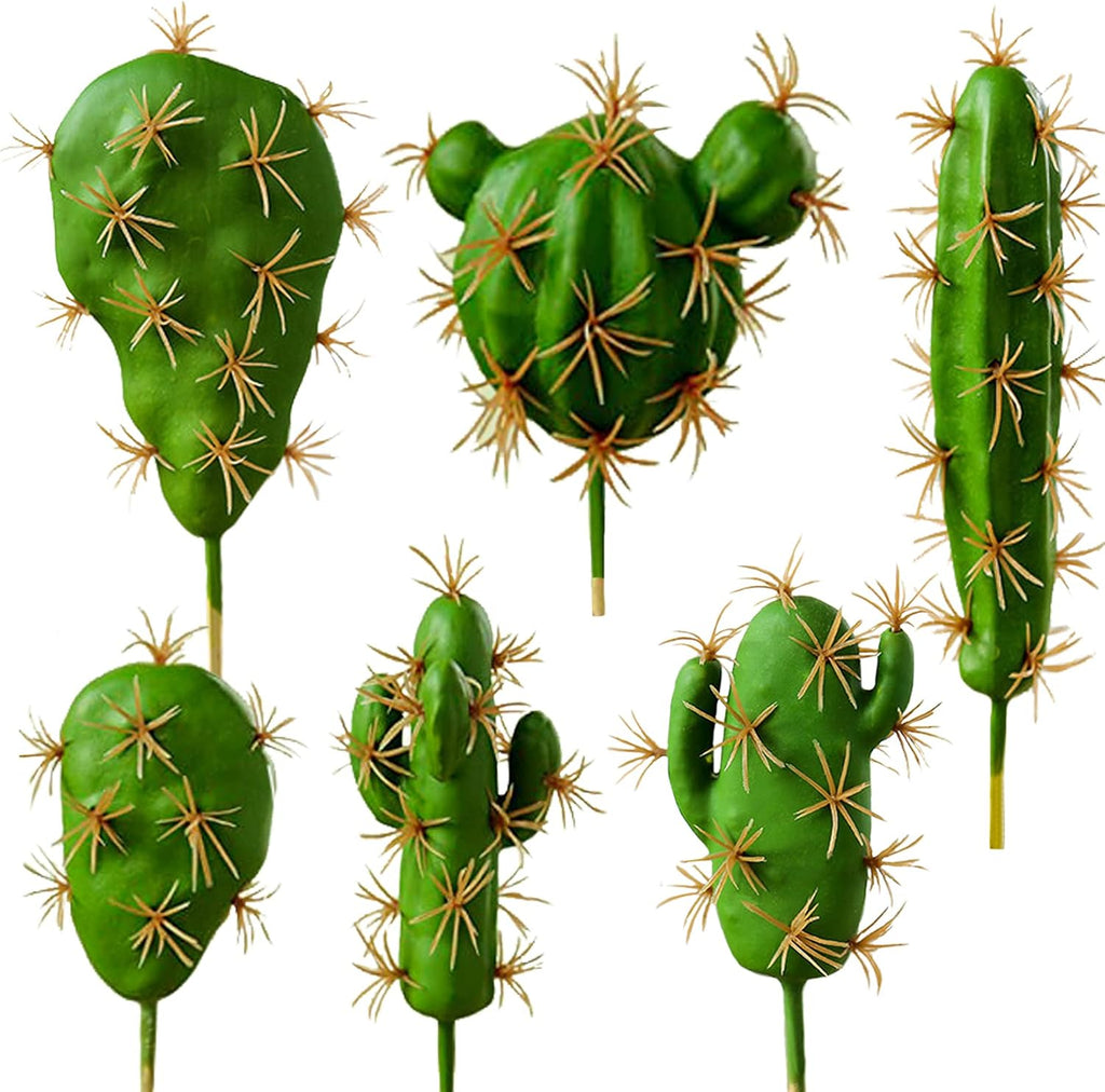 HinyoCo 6 Pcs Artificial Cactus Faux Cactus Plant Flower Arrangement Green Plant Material for Home Office Decoration