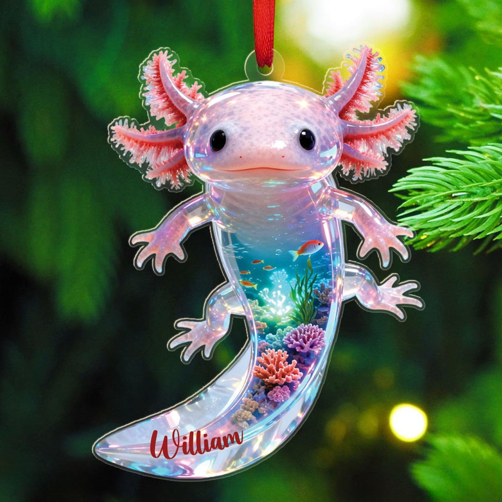 Customized Pink Axolotl Xmas Ornament Gift for Children Grandkids Axolotl Lover Ocean Lover, Sea Animal Ornament for Christmas 2025, Personalized Name Axolotls Lover Ornaments Xmas Tree Decor