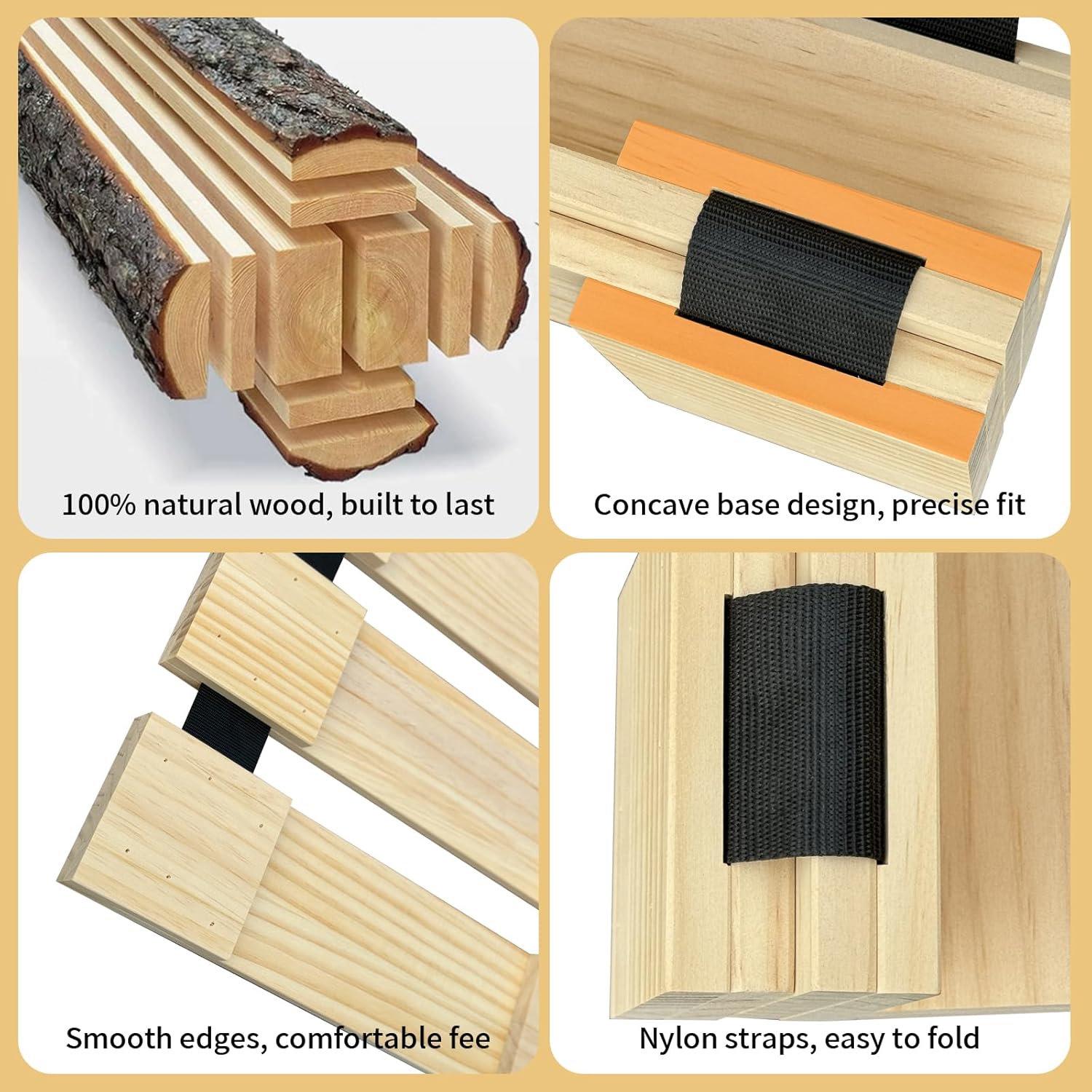 Japanese Tatami Mat Floor Bed, Knotless Solid Wood, Roll-Up Slatted, Bed Plate with 2 Storage Straps, Moisture-Proof and Breathable for Floor Sleeping or Futon Mattress, Full