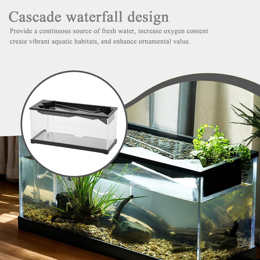 Acrylic Aquarium – Clear Cube Tank, Air Circulation Pump | Starter Kit with Lighting System, Silent Filter Housing, Desktop Pet Environment for Bedroom Studio Shelf Decor, Easy-Maintain Bow
