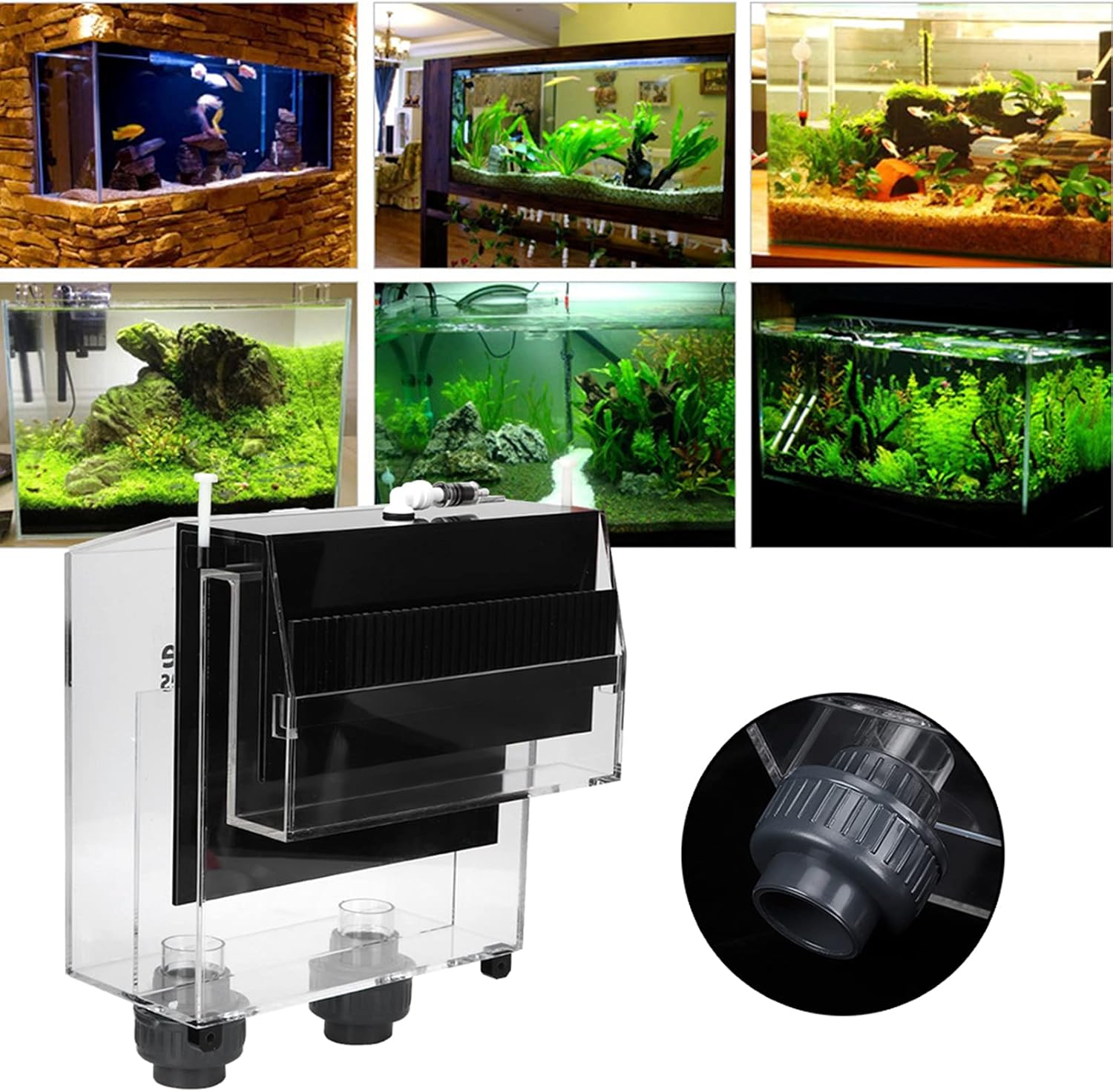Overflow Box, Acrylic Self Start Siphon Hang On Overflow Box for Fish Aquarium