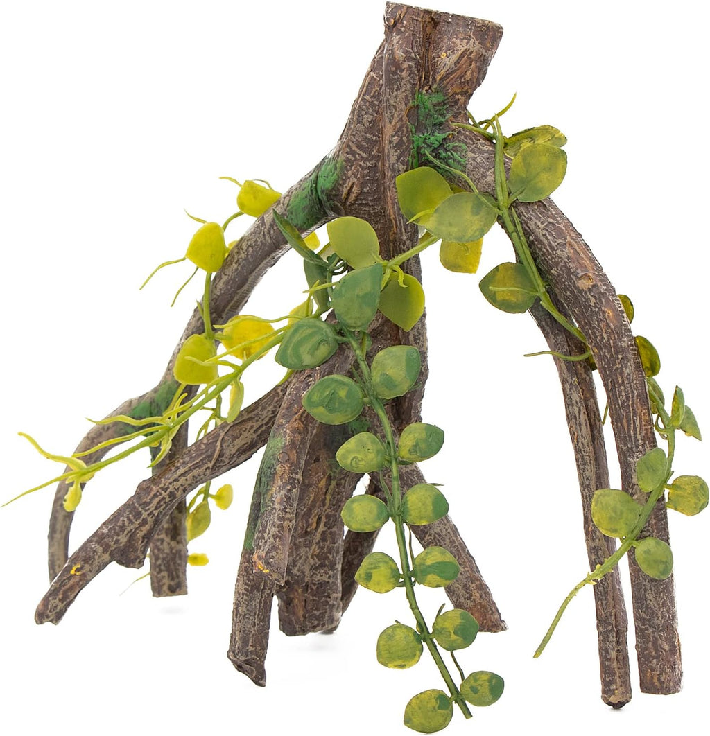 AQUA KT Reptile Corner Climbing Branch with Plant Snake Climb Tree for Bearded Dragon Lizard Hermit Crab Crested Gecko Leopard Chameleon Frog Terrarium Habitat
