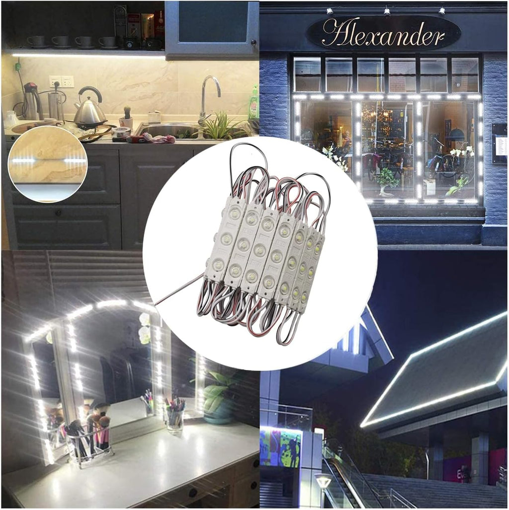 Storefront Light 100PCS LED Module for Signs White 6500K 1.2W 12V DC 2835 SMD 3 LED Window Light Waterproof for Letter Advertising Sign Decor(White Light,Power Supply NOT Included)