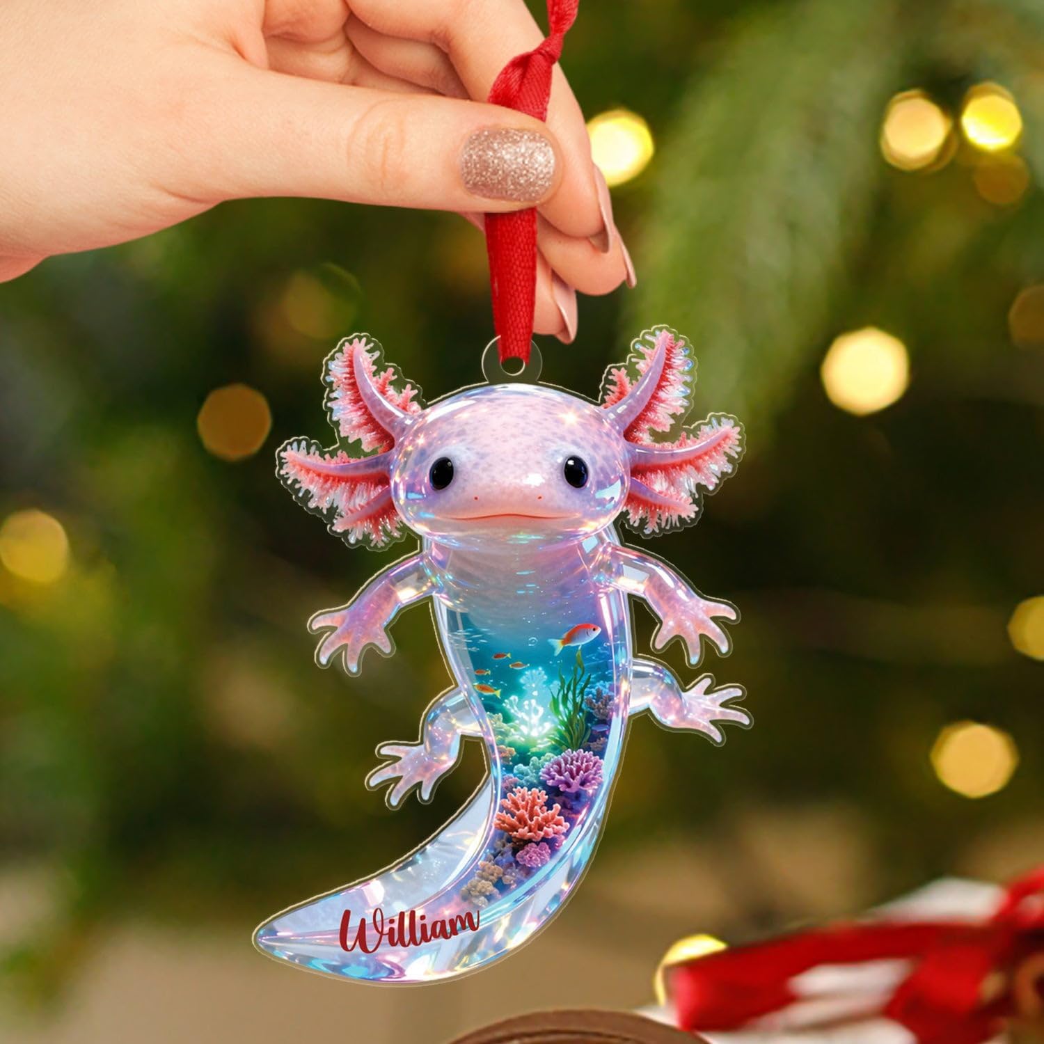 Customized Pink Axolotl Xmas Ornament Gift for Children Grandkids Axolotl Lover Ocean Lover, Sea Animal Ornament for Christmas 2025, Personalized Name Axolotls Lover Ornaments Xmas Tree Decor
