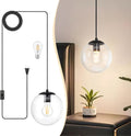 KoKo&Yukina 8" Globe Pendant Light Black Plug in Pendant Light Adjustable Hanging Lights with Plug in Cord Matte Black Finished with Clear Glass Lampshade for Bedroom Kitchen Island（Bulb Included）
