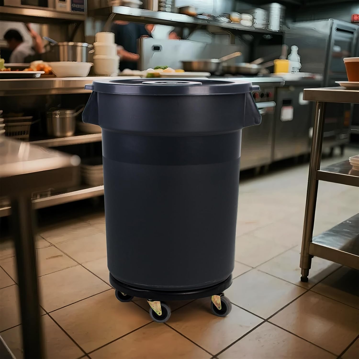 32 Gallon Outdoor Trash Can with Lid and Wheel, Rolling Trash Can with Removable Wheels, Commercial Trash Cans, Outdoor Garbage Can for Kitchen, Garage, Backyard and Patio（2 Pack）