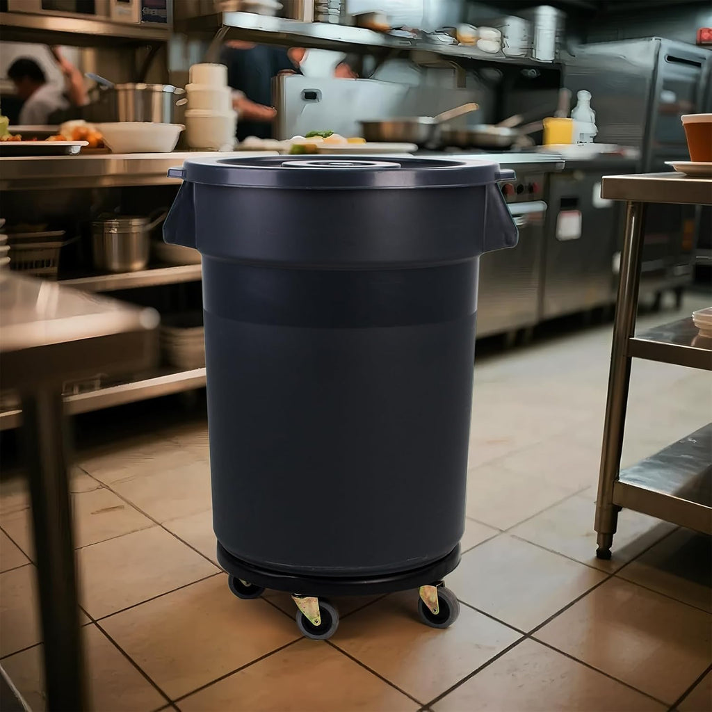 32 Gallon Outdoor Trash Can with Wheels, Rolling Trash Can with Lid & Sturdy Handle, Commercial Round Trash Cans, Outdoor Garbage Can for Kitchen, Garage, Backyard and Patio (32 Gallon, 1 Pack)