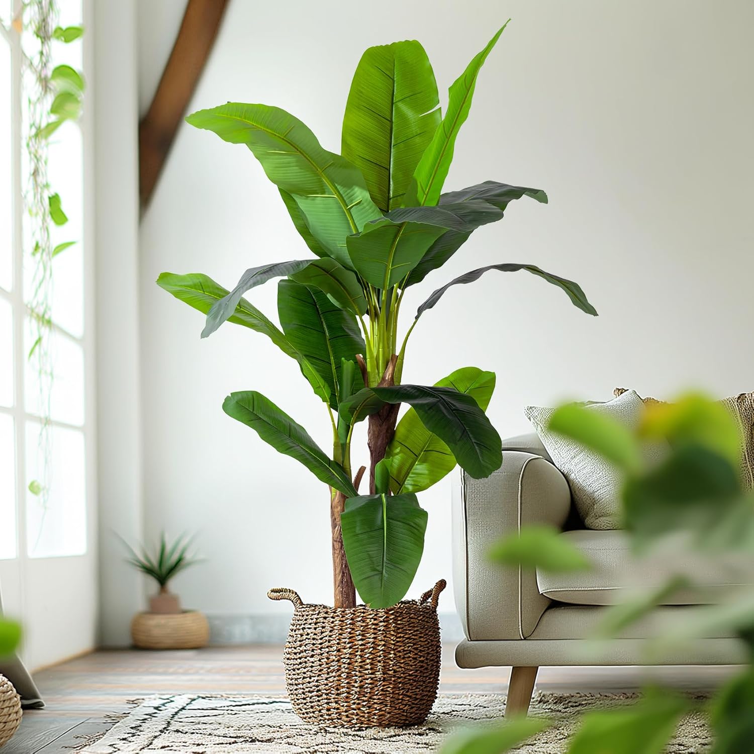 6FT Artificial Banana Tree Tall Fake Banana Leaf Plant Faux Banana Silk Tree Faux Banana Leaves for Home Swimming Pool Indoor Outdoor Patio Tropical Decor