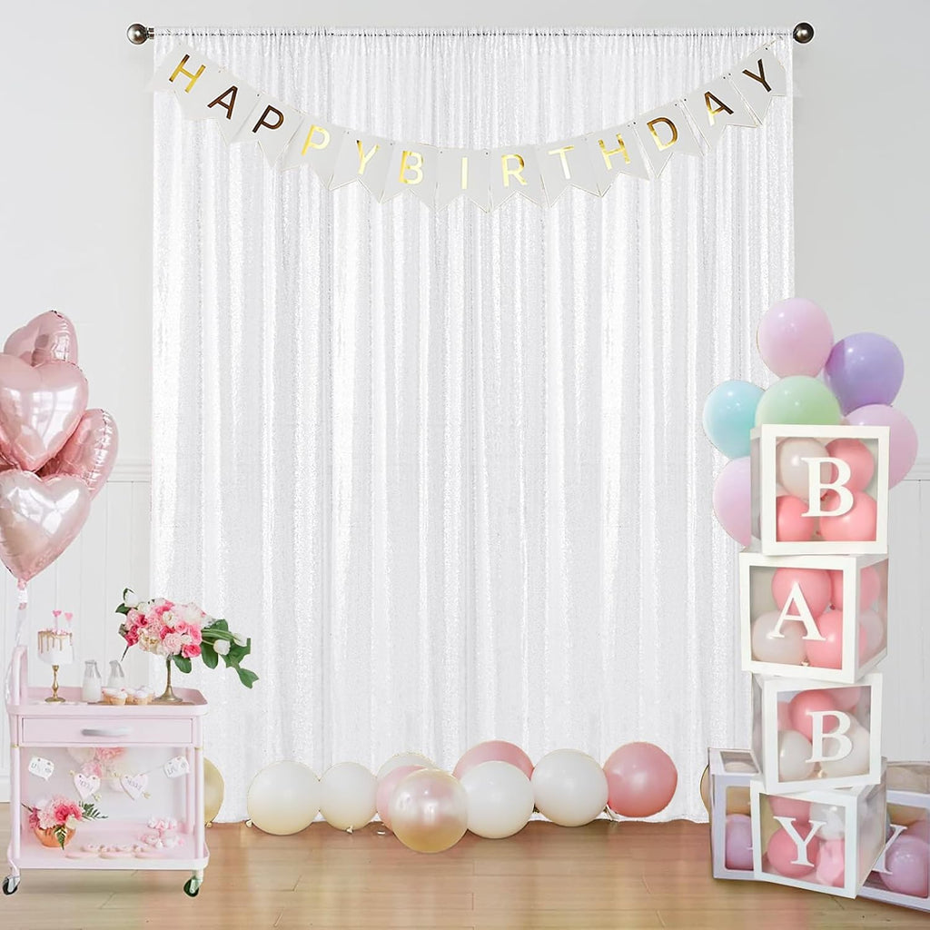Sugargirl White Sequin Backdrop Curtain 2 Panels 2FTx8FT Glitter White Background Drapes Sparkle Photography Backdrop for Party Wedding Birthday Wall Decoration