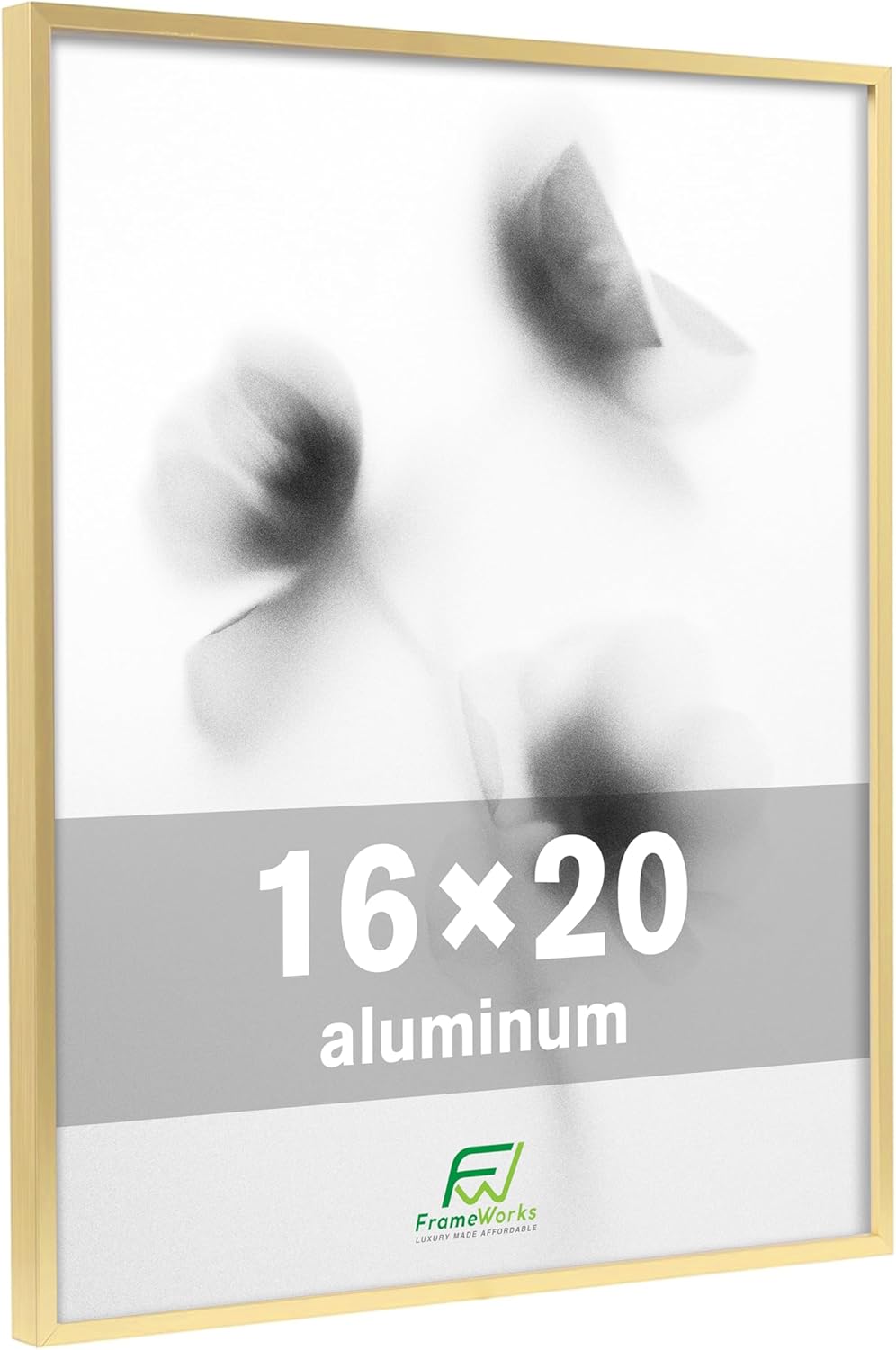 FrameWorks 16x20 Brushed Aluminum Poster Frames – Modern Brushed Metal Design w/Shatterproof Plexiglass, Perfect for Posters, Artwork, Paintings, Wall Displays – Home or Office Decor, Gold - 1 Pack