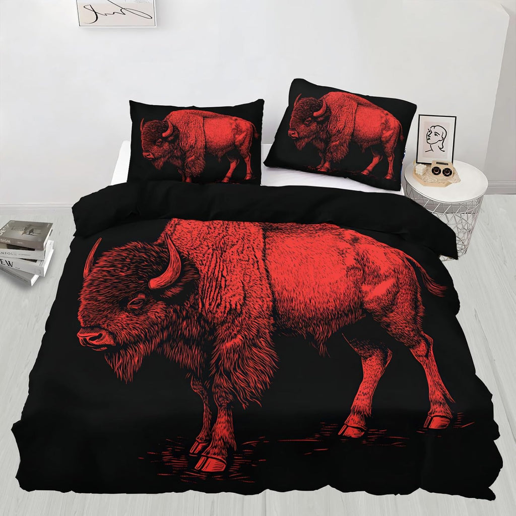 Highland Cow Duvet Cover Twin Western Bison Bedding Set 2 Piece for Kids Decor Wildlife Highland Cattle Comforter Cover and 1 Pillow Sham with Zipper Closure