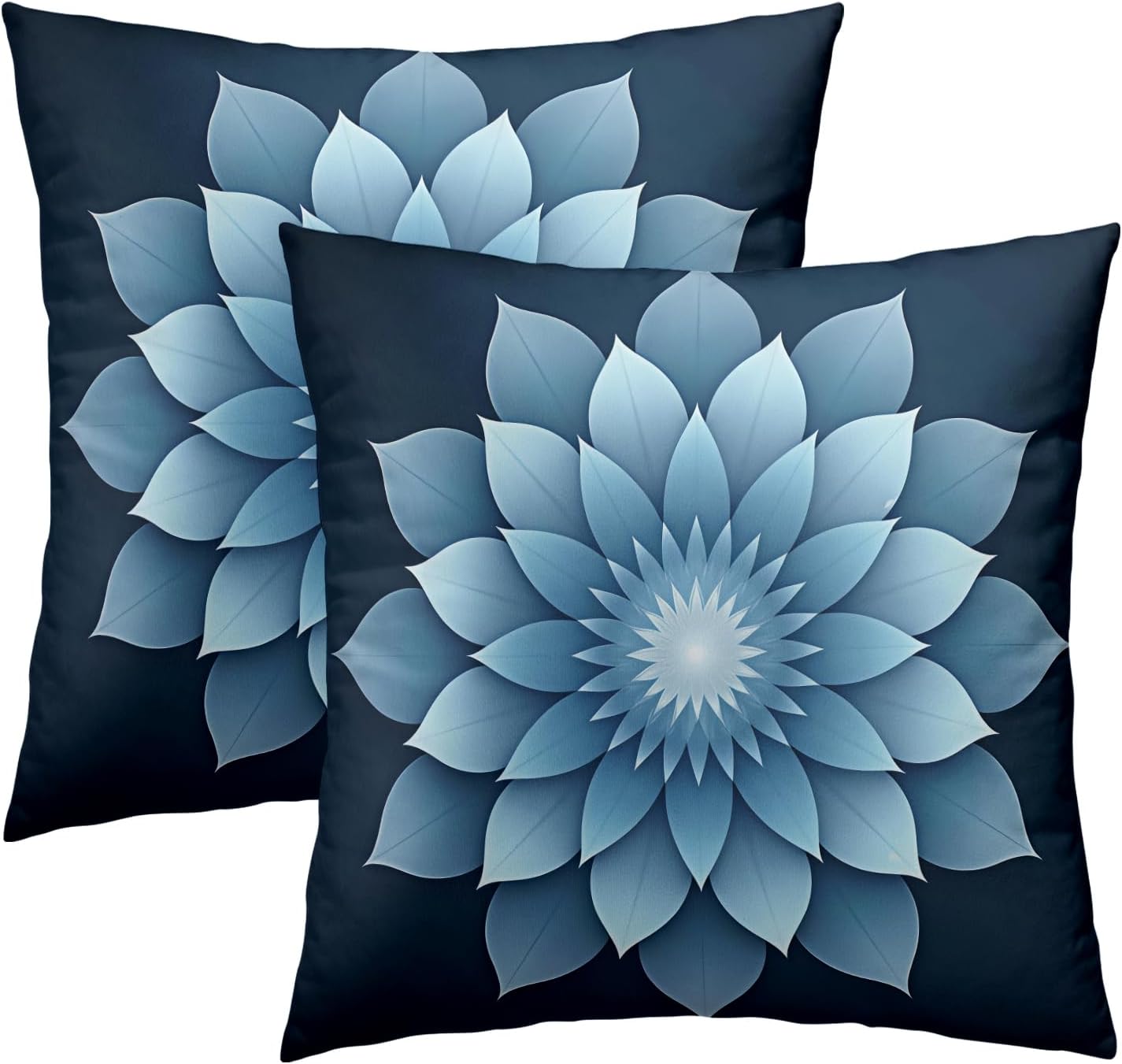 Soothing Blue Floral Mandala Throw Pillowcases Set of 2 All-Season Soft Pillow Covers with Hidden Zipper,Durable for Sofa Bed Car Decor & Gift 18x18Inch