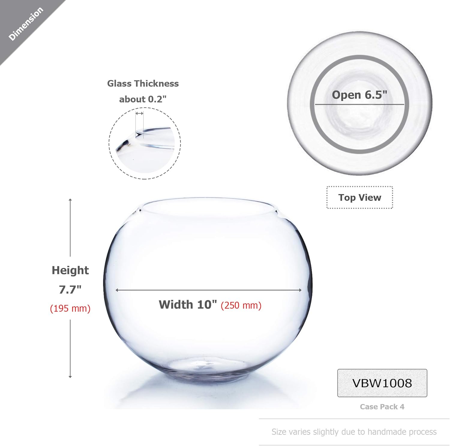 WGV Large Bowl Glass Vase, Diameter 9", Height 8", (Multiple Sizes Choices) Clear Round Bubble Vase Jar, Floral Planter Terrarium for Wedding Event Home Decor, 1 Piece (VBW1008)