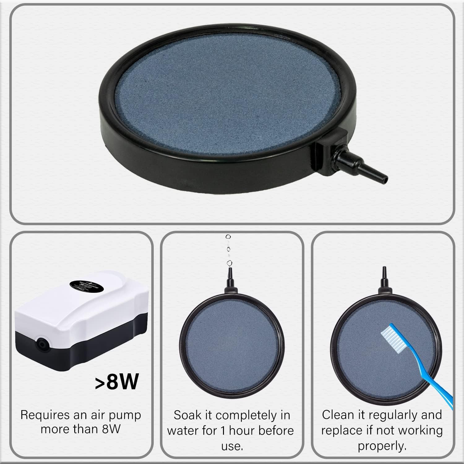 Air Stone Bubble Diffuser Ball - for Aquarium Air Pump and Fish Tanks, Gray, Pack of 10pcs