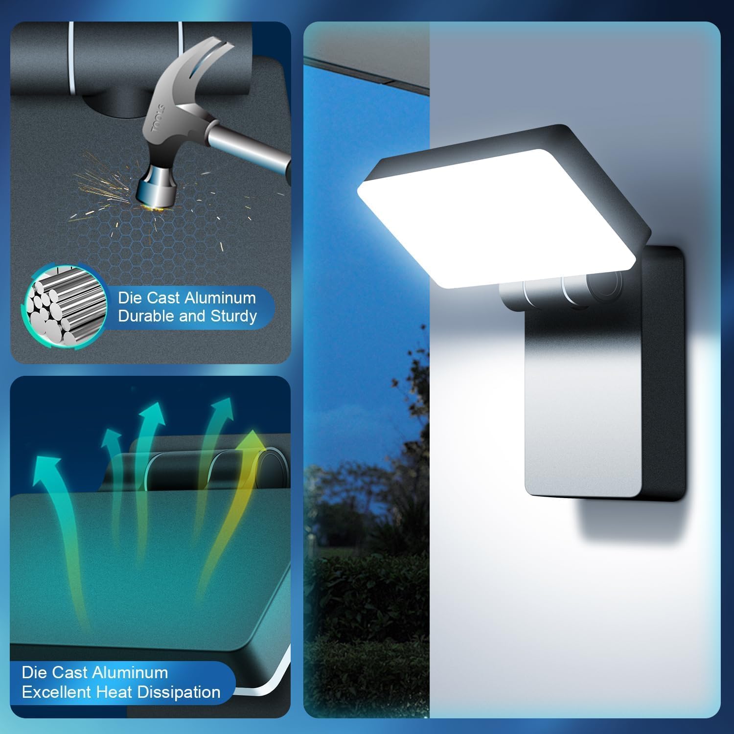 ledmo Modern LED Wall Light, 40W 3000LM 5000K Outdoor Wallpack with 360° Rotate and 180° Fold Head Sconce Exterior Flood Lights Switch Control IP65 Waterproof for Safety Wall Mount Lighting