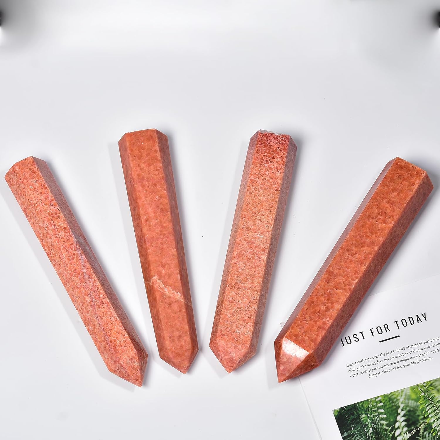 JIC Gem Large Sunstone Obelisk Tower Points Healing Crystal Wand 6 Faceted Sunstone Quartz Crystals Tower Wand Home Decor Reiki Healing 2.6-3.0 Lbs