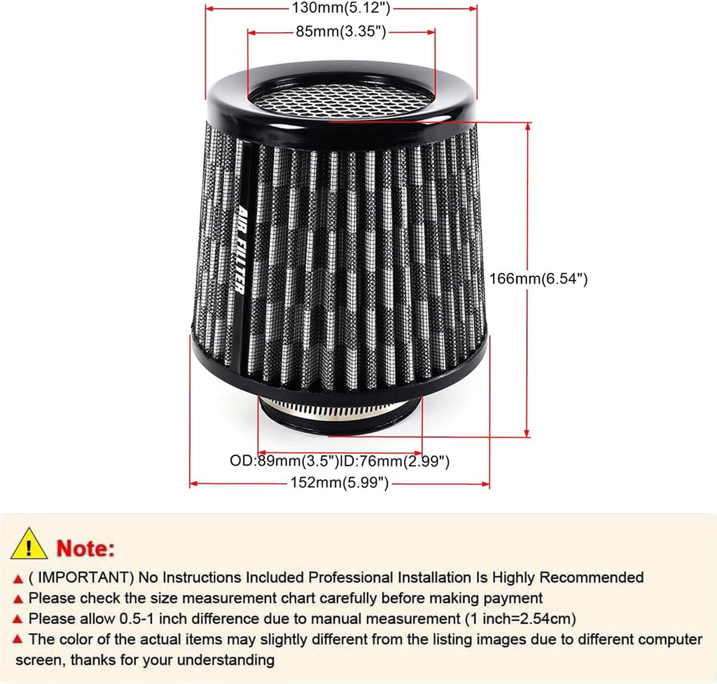 muge racing Universal 3 Inch 76mm Air Intake Filter Replacement Cone Air Filters Quality Dry Air Filter