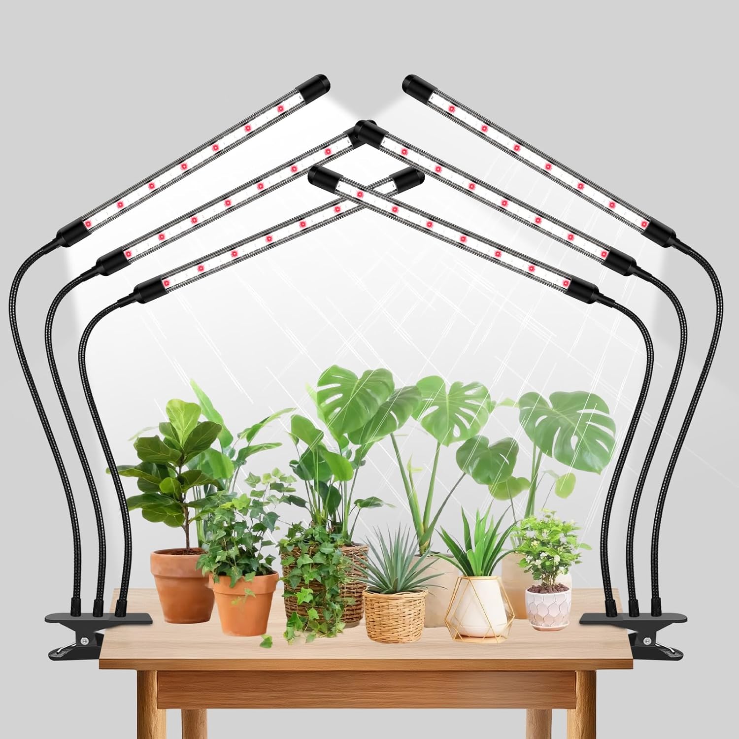 Tri-Heads Grow Lights for Indoor Plants, Full Spectrum Plant Lights for Indoor Growing with Adjustable 360° Gooseneck, 6/12/18H Timer & Dimming for Seedlings(Pack 2)
