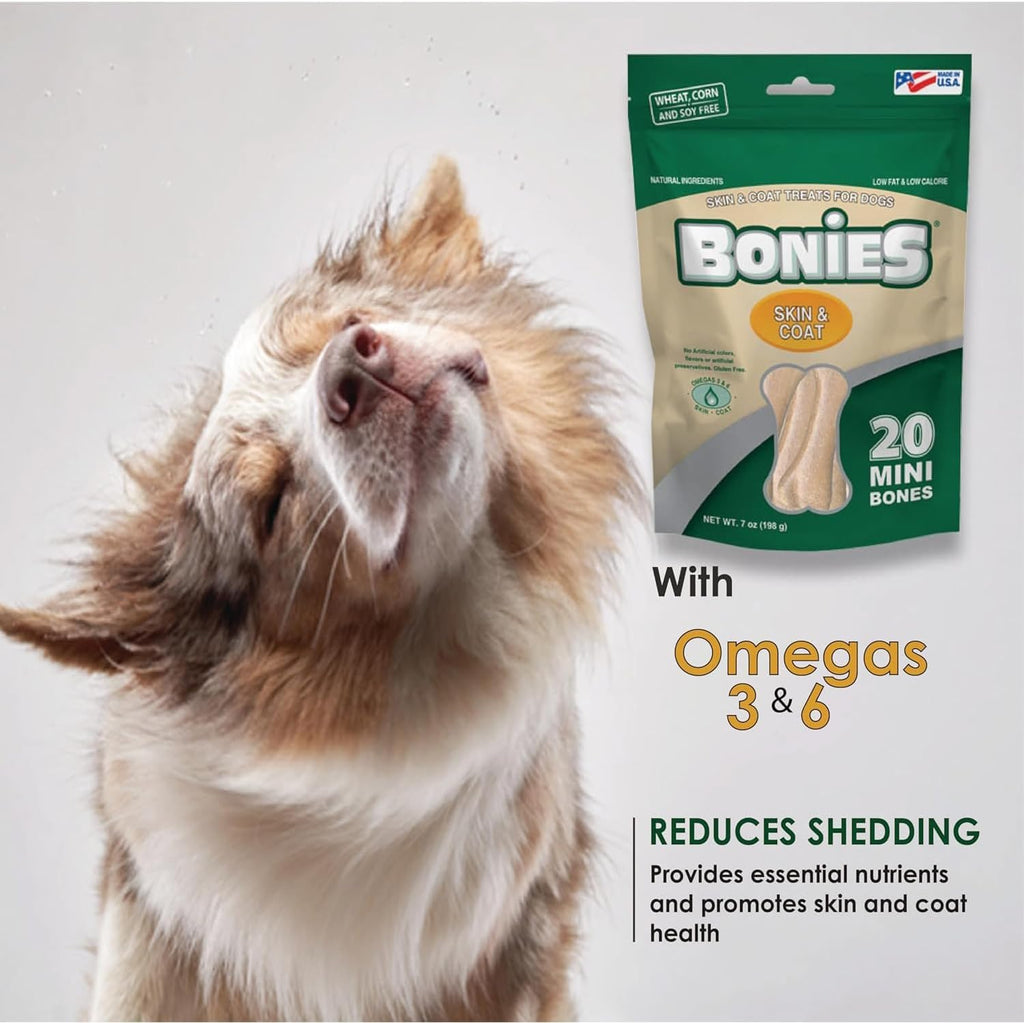 Bonies Natural Skin & Coat Formula Small-Sized Single Bone - Promote Silky Coat & Healthy Skin, Healthy Teeth & Fresh Breath, Low Calories - Chicken Flavor, Small Dogs, 120 Bones