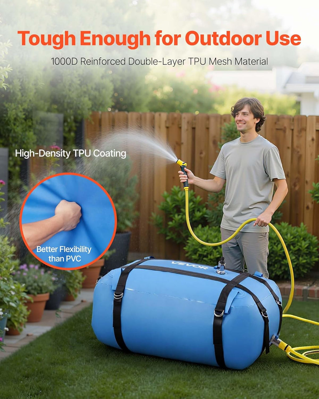 VEVOR Water Storage Bladder, 35 Gallon Large Capacity TPU Soft Water Bag, Portable & Collapsible Water Storage Containers, Leakproof & Wear-Resistant RV Waters Tank for Camping Irrigation Outdoor Use