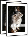 RICHFOCUS Aluminum Picture Frame - 24x36 Black Metal Frame with Mat for 20x30 Photo, Floating Frame with Tempered Glass - Poster Frame Wall Hook Included for Gallery Wall, Set of 2
