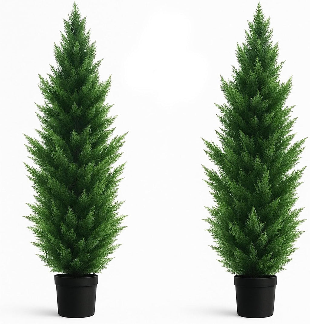 Artificial Topiary Cedar Trees 6FT Tall 2 Set, Outdoor Indoor Faux Pine Shrubs Plants, Realistic Fake Plants Arborvitae Tree Front Porch Decor, Artificial Cedar Tree for Home Front Door Offices