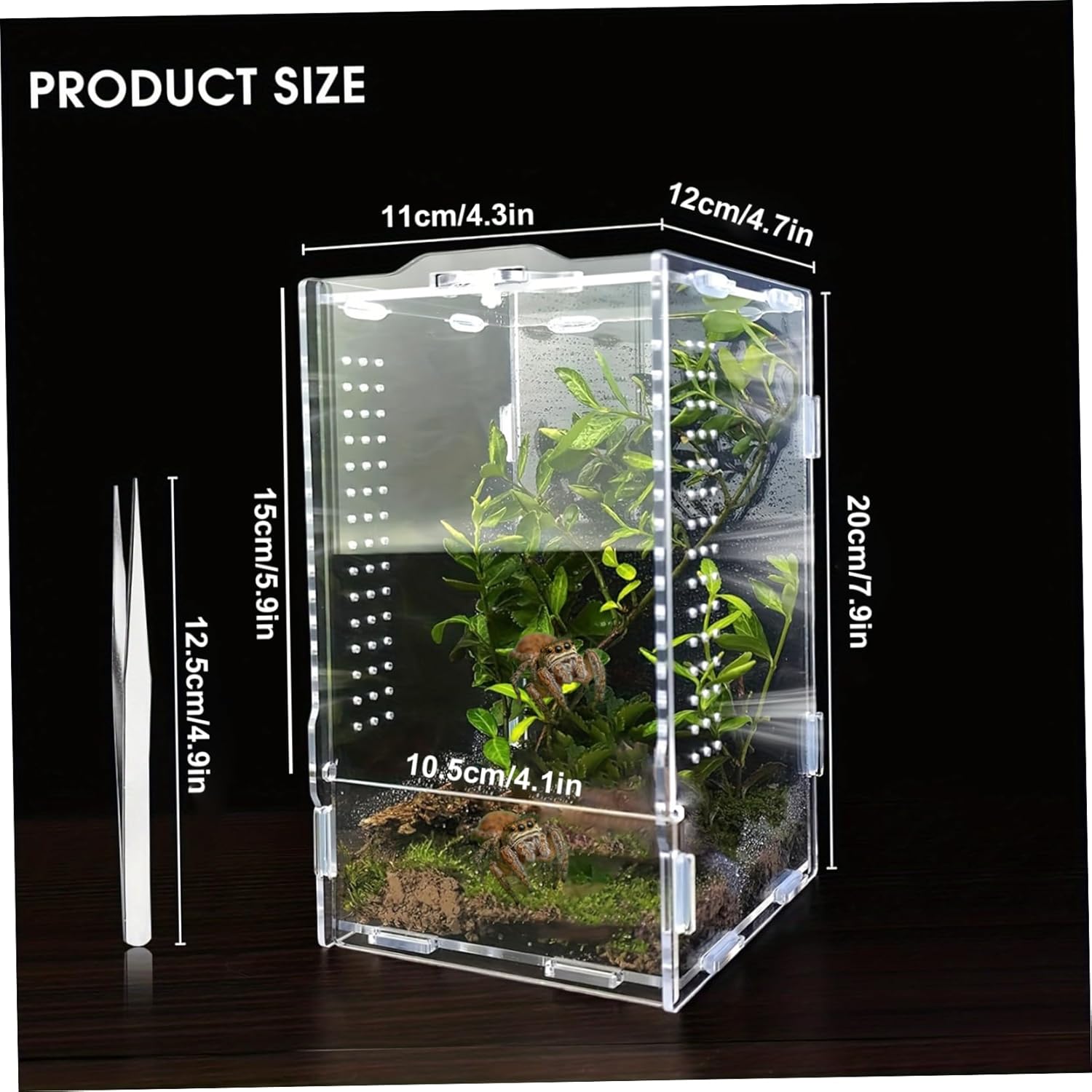 Jumping Spider Habitat Enclosure Spider Terrarium Transparent Amphibian Acrylic Enclosure Box for Spiders, Arthropods, Amphibians