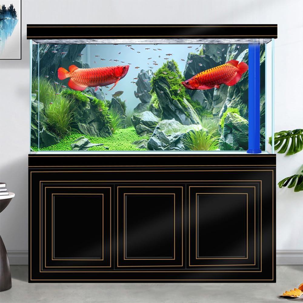 Marine Aquarium Background, Sea Rock Green Landscape Fish Tank Background, Nature Photo Terrarium Background 36X24IN with 8 EVA Double-Sided Tape