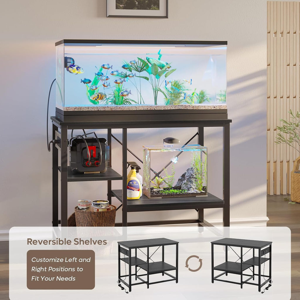Bestier 40-50 Gallon Fish Tank Stand with Power Outlet, 36x19 Metal Aquarium Stand, 6-Leg Reptile Tank Stand with 3-Tier Adjustable Storage Shelves, 660LBS Capacity, Black Oak
