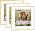 RICHFOCUS Aluminum Picture Frame - 16x16 Gold Metal Frame with Mat for 12x12 Photo, Floating Frame with Tempered Glass - Poster Frame Wall Hook Included for Gallery Wall, Set of 3