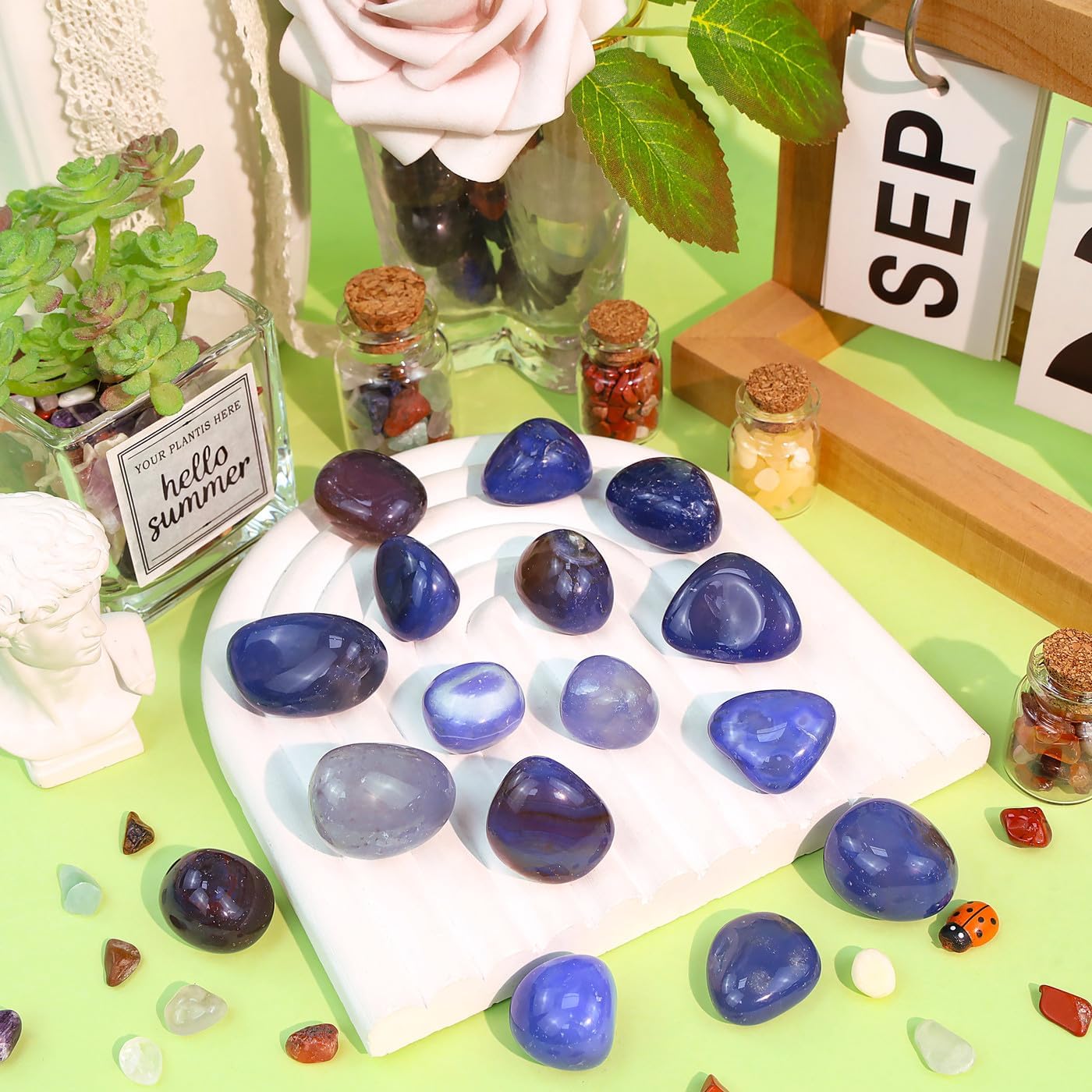 DUQGUHO Blue Carnelian Healing Crystals Stones Set Natural Crystals Bulk Irregular Tumbled Polished Crystal Stones 0.45 lbs