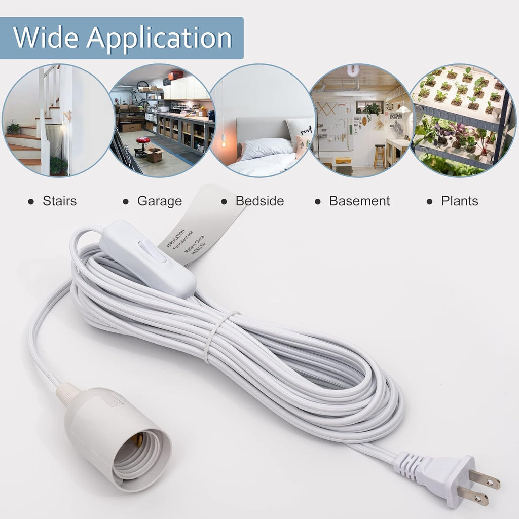 JACKYLED Extension Hanging Lantern Cord Cable 2-Pack 15Ft UL 360W with E26 E27 Socket On/Off Button Pendant Lighting
