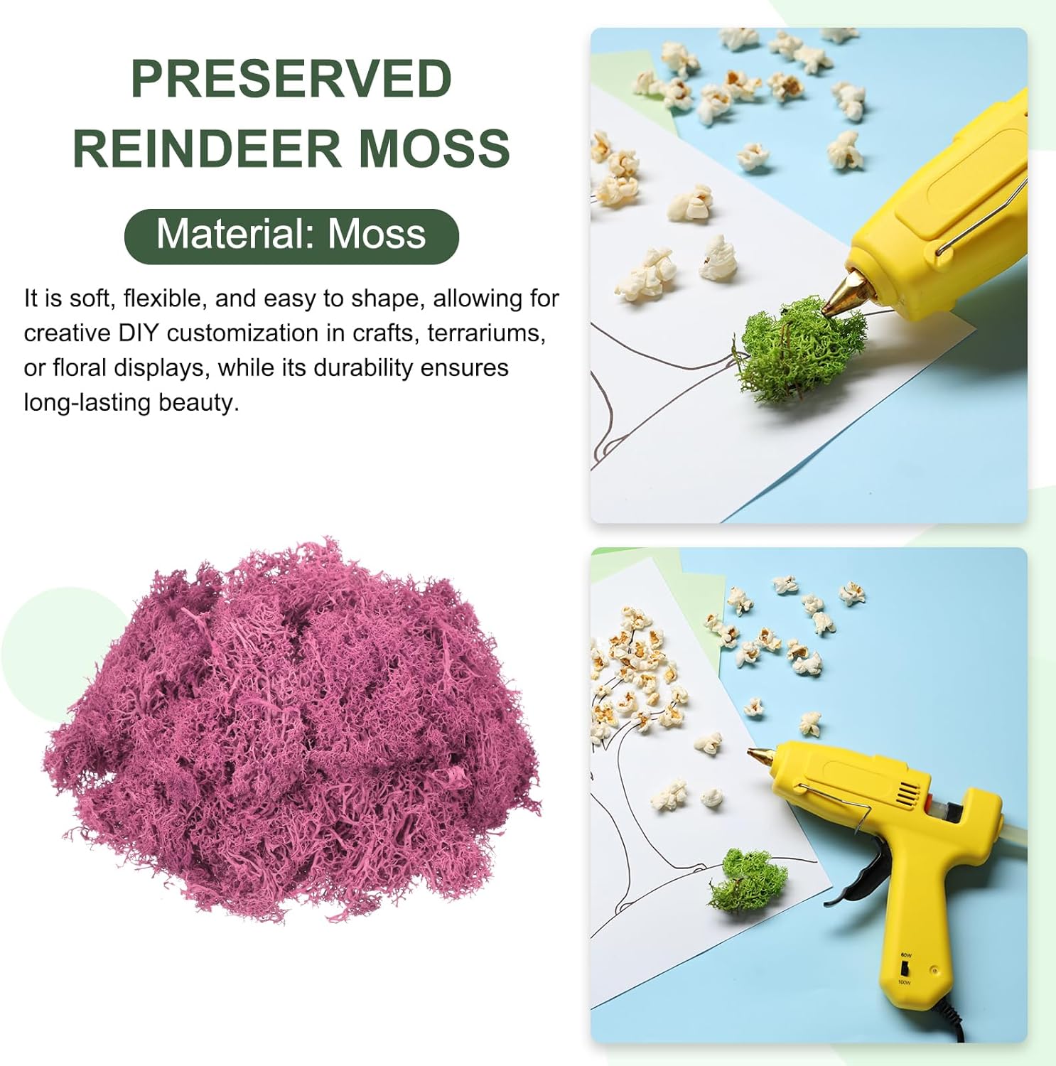 MECCANIXITY 4.6oz Preserved Reindeer Moss, Rose Pink Decorative Artificial Fake Moss for Potted Plants Indoor Crafts Lichen Centerpieces Decor