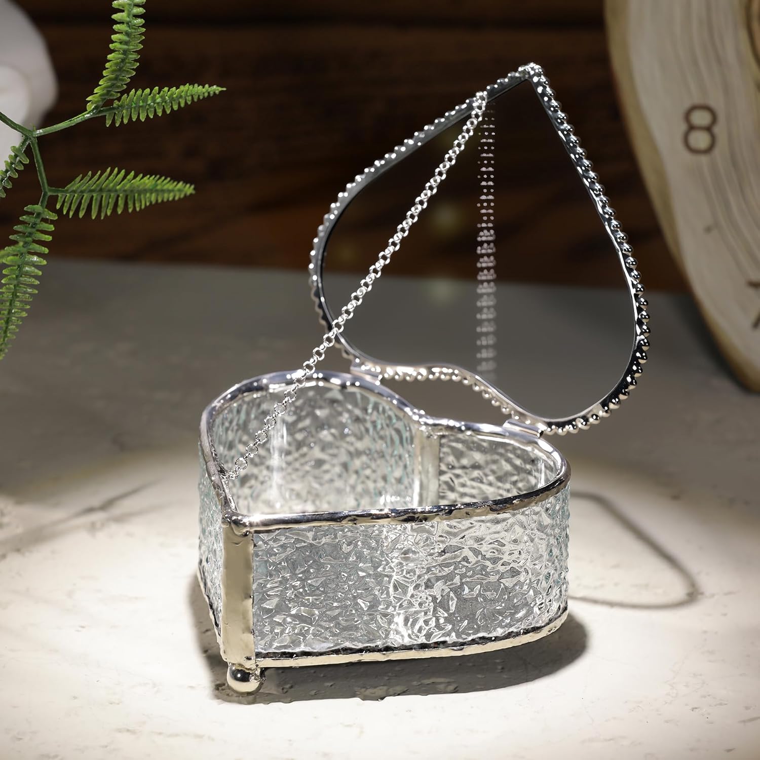 Glass Vintage Jewelry Box Keepsake storage Trinket Ring Display Box Home Decor Embossed Clear Glass Box Organizer(4×3.6×2.1inches)