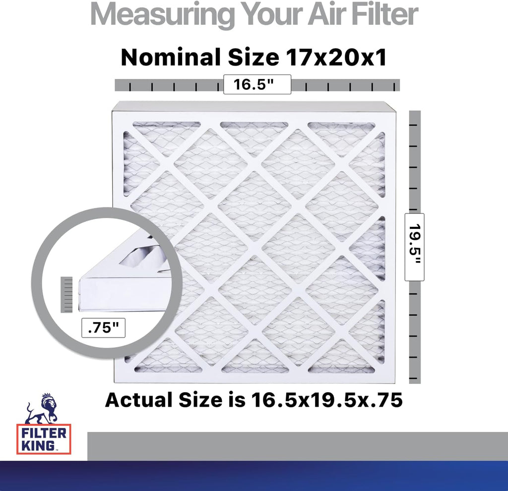 Filter King 17x20x1 Air Filter | 4-PACK | Carbon MERV 8 HVAC Pleated A/C Furnace Filters | MADE IN USA | Actual Size: 16.5 x 19.5 x .75"