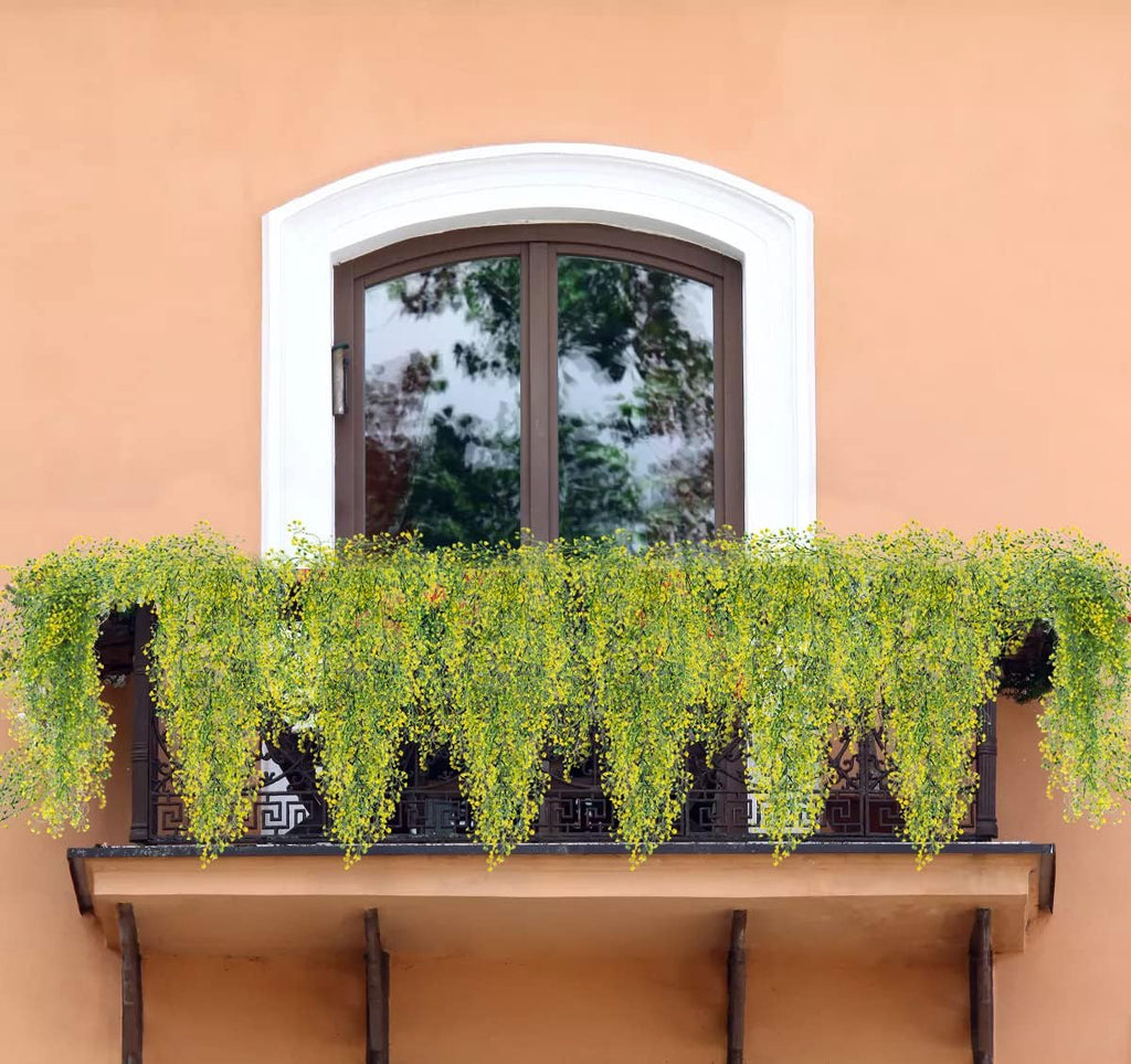 RECUTMS 4 pcs Artificial Hanging Plants Fake Hanging Plants Hanging Flowers Artificial Decor Fake Vines with Fake Flowers Indoor and Outdoor Decoration（Yellow）