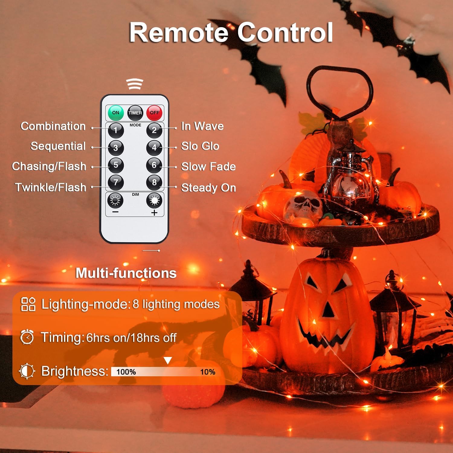 JMEXSUSS 2 Pack Halloween Fairy Lights Battery Operated, Total 400 LED 132ft Orange Twinkle Fairy Light with Remote, 8 Modes Orange String Lights for Halloween Tree Bedroom Wreath Decoration