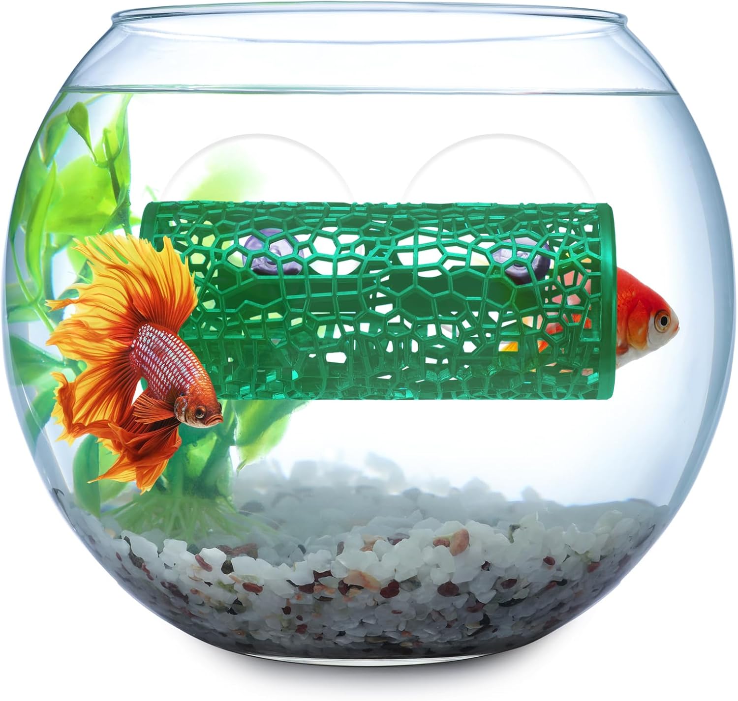 Honeydak 2 Pcs Betta Fish Tank Accessories Betta Tunnel Fish Toys Safe Hollow Hammock Cave Aquarium Decor with Suction Cups for Small Shrimp Reptile Guppies(Green,Hideout Tube)