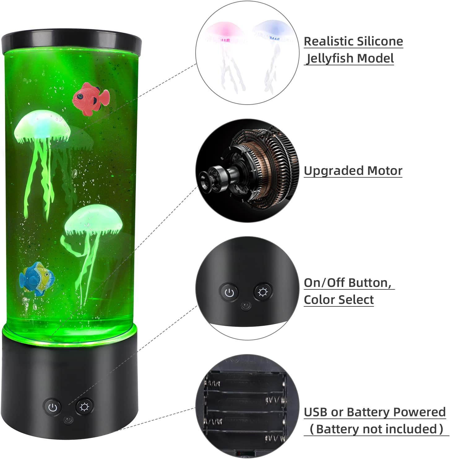 PINPON Jellyfish Lamp Color Changing Artificial Fish Tank with USB & Battery Powered Option 4 Lighting Modes Aquarium Lamp with Remote Control Mood Light for Relax