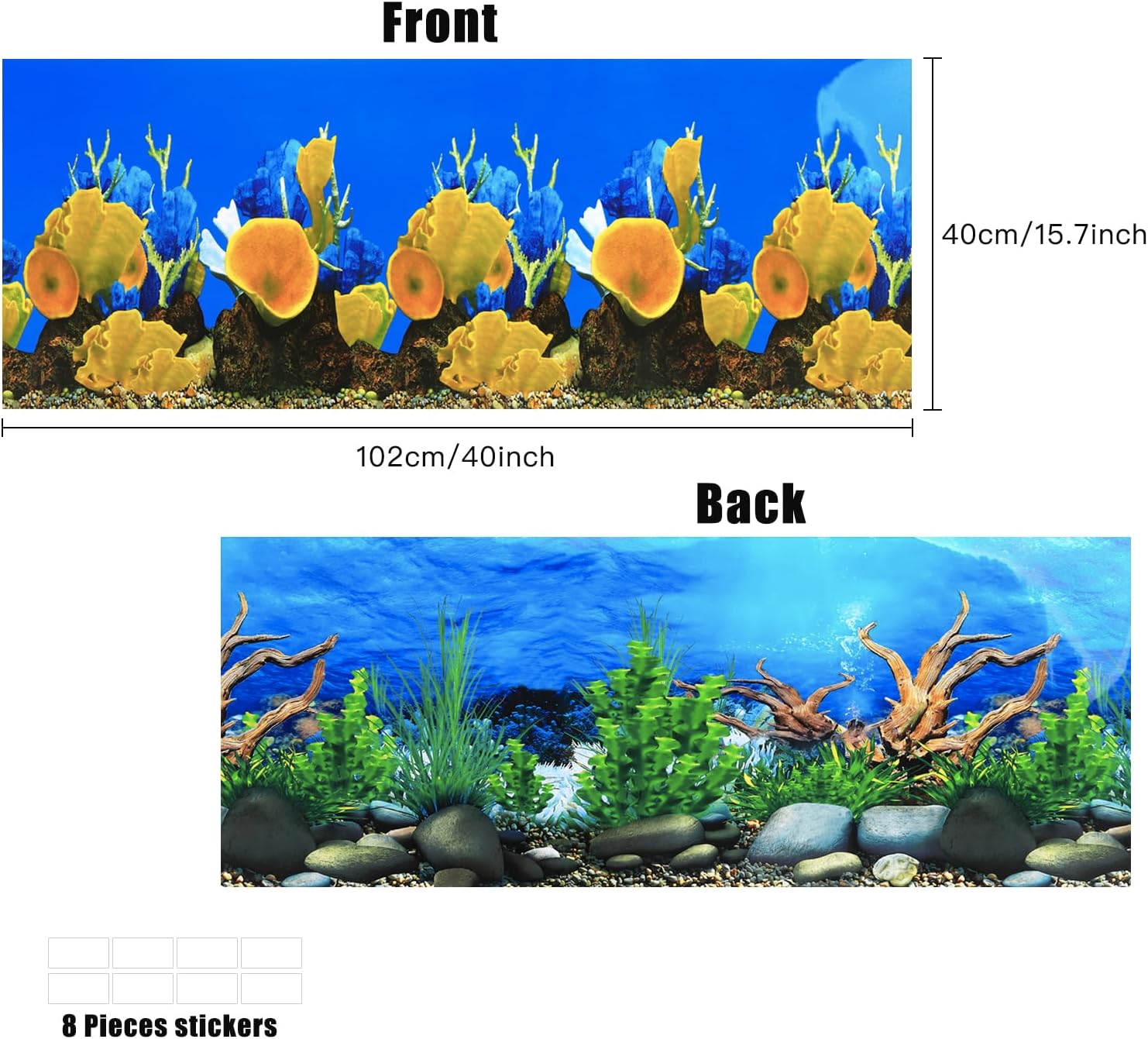 Lainrrew Aquarium Background Poster HD, Dual-Sided Water Plants & Fish Tank Landscape, 16"x40", Vivid Marine Life, Waterproof Scenery, Easy to Install, Durable Tank Decor (Type 3)