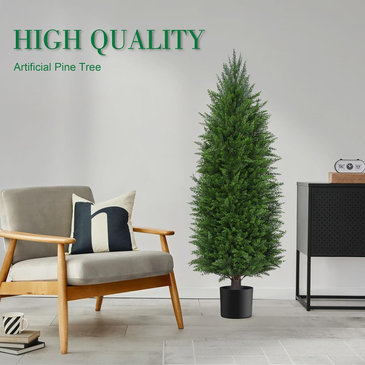 5FT Artificial Topiary Cedar Plants Outdoor, Faux Pine Trees UV Resistant and Potted, 72 Inch Tall Fake Shrubs Evergreen for Front Porch Decor Set of 2