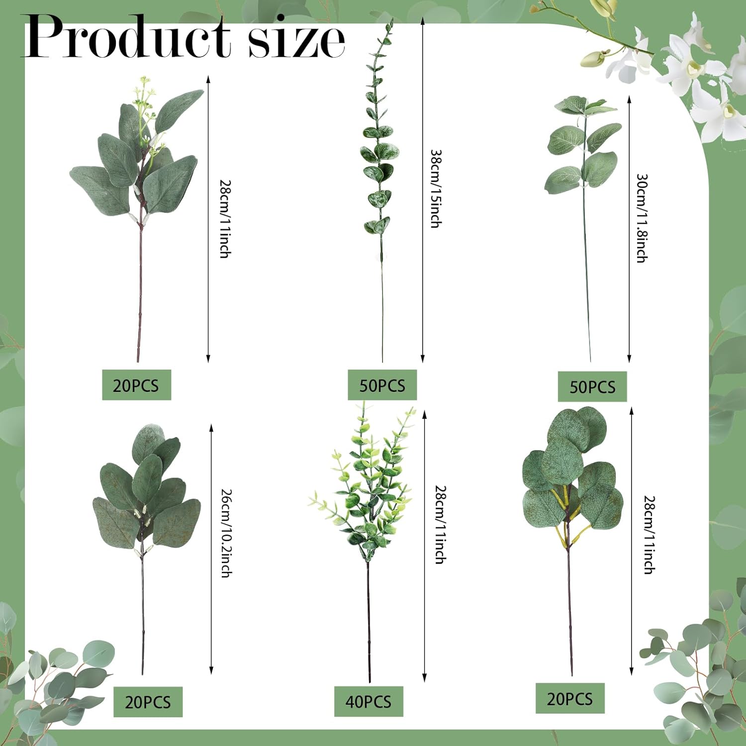 Ceenna 200 Pcs 6 Kinds Mixed Eucalyptus Leaves Stems Bulk Artificial Eucalyptus Leaves Sprays Silver Dollar Faux Greenery Picks Bundle for Wedding Vase Floral Arrangement Decor