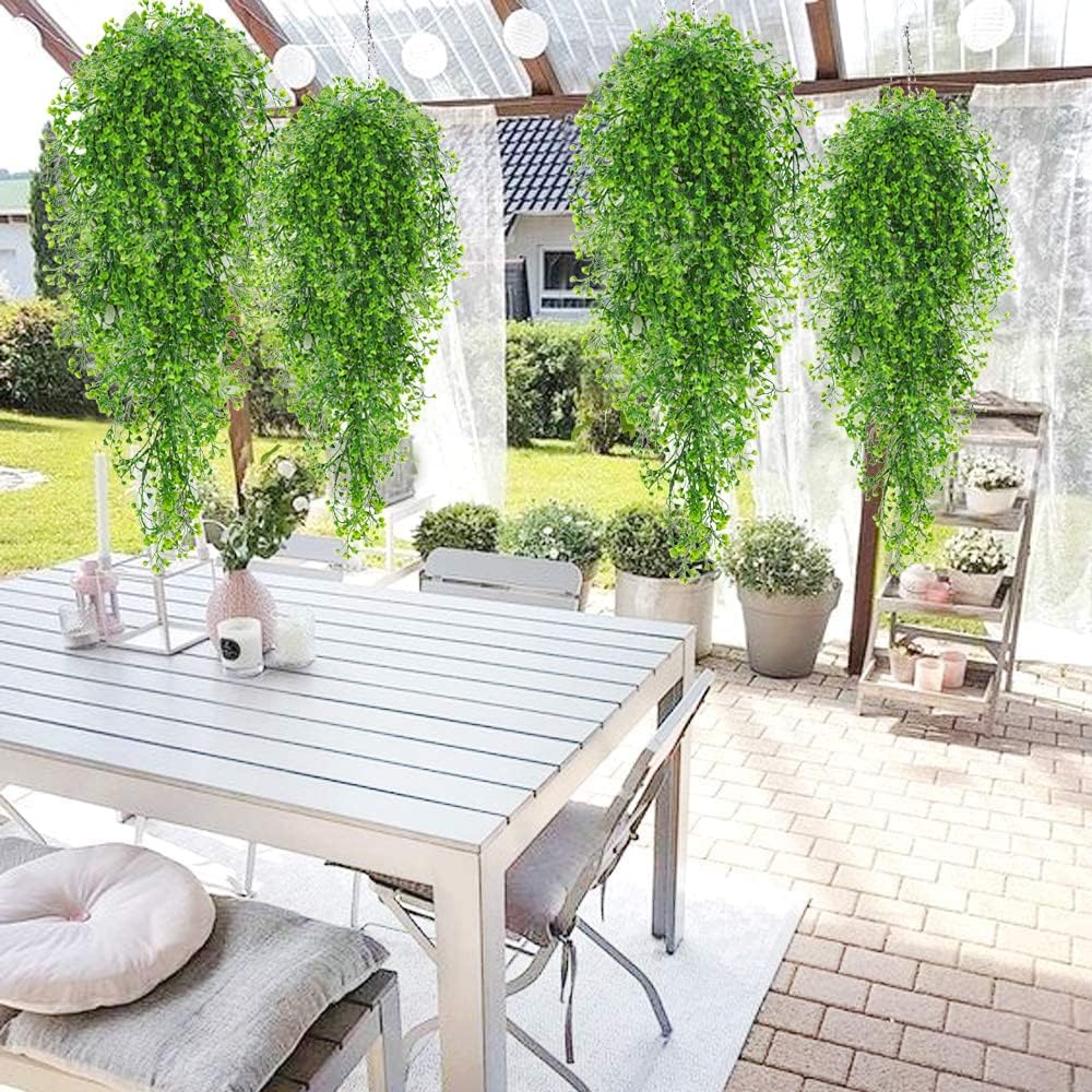RECUTMS 4 Pcs Fake Hanging Plants Artificial Plants & Flowers Plants for Bedroom Decor Hanging Plants Artificial Decor Fake Vines Outdoor Decor （Green）